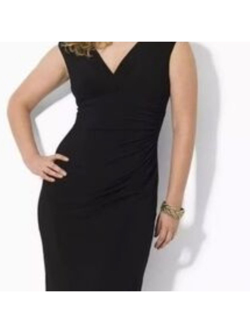 LAUREN Ralph Lauren black cocktail rouched bodycon party dress. Size 8